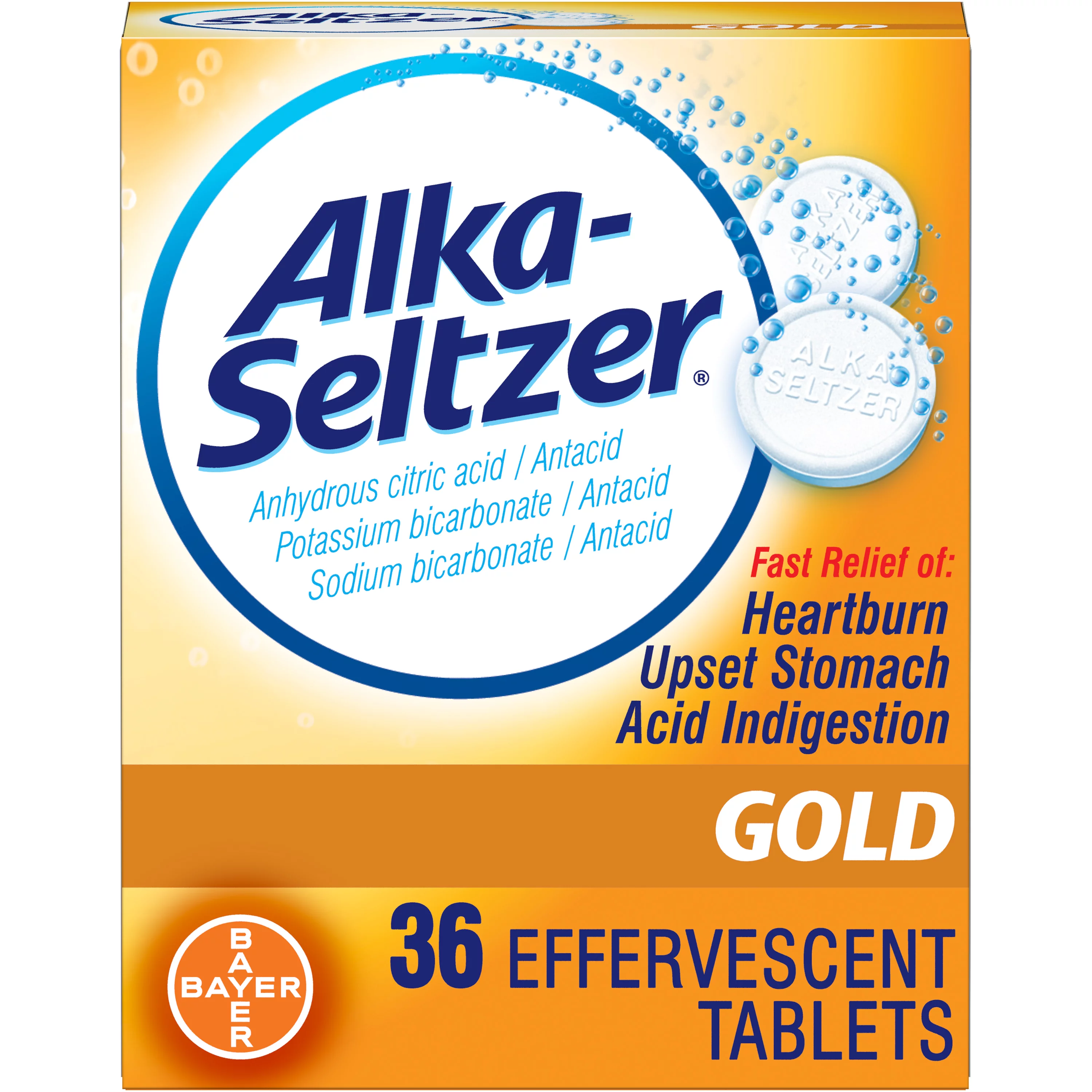 Alka-Seltzer Gold Effervescent Heartburn Relief Antacid Tablets Without Aspirin