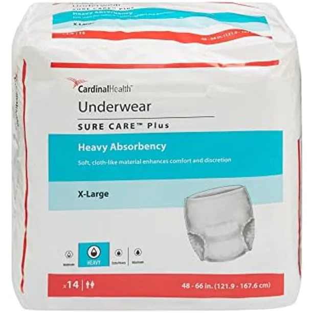 Cardinal Health Sure Care Plus Incontinence Underwear For Men And Women – Disposable Adult Diaper With Tear Away Seams – Heavy Absorbency, XL, 56 Count