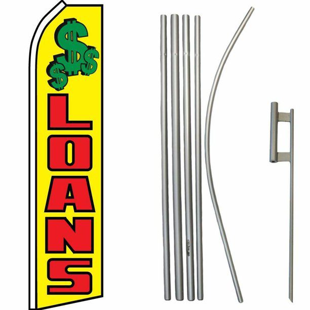 Loans Cash Money Swooper Super Flag & 16ft Flagpole Kit / Ground Spike