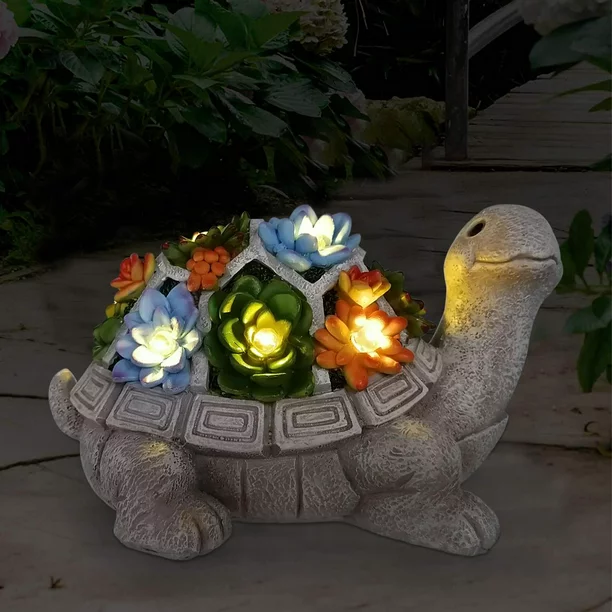 Goodeco Solar Garden Statue,Turtle Figurine with Succulent and 7 LED Lights – Gifts for Women, Gift ideas,Outdoor Lawn Garden Decor Statue, Patio/Balcony/Yard/Lawn Ornament,Housewarming Gifts