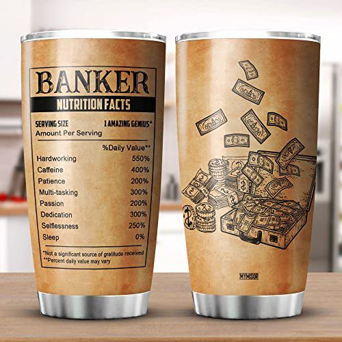 Athenstics Banker Tumbler 20oz Nutrition Facts Mug For Coffee Vintage Banker Gift For Women Loan Officers Loan Originators Funny Saying Cup Vacuum Insulation Cash Money Giver Tumblers