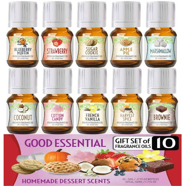 Good Essential Oils Good Essential Sweet Scents Fragrance Oil Set 10 Pack Bulk Holiday Gift Oils for Aromatherapy Diffusers, Candle