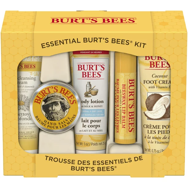 Burt’s Bees Essential Gift Set, Cleansing Cream, Hand Salve, Body Lotion, Foot Cream, Lip Balm