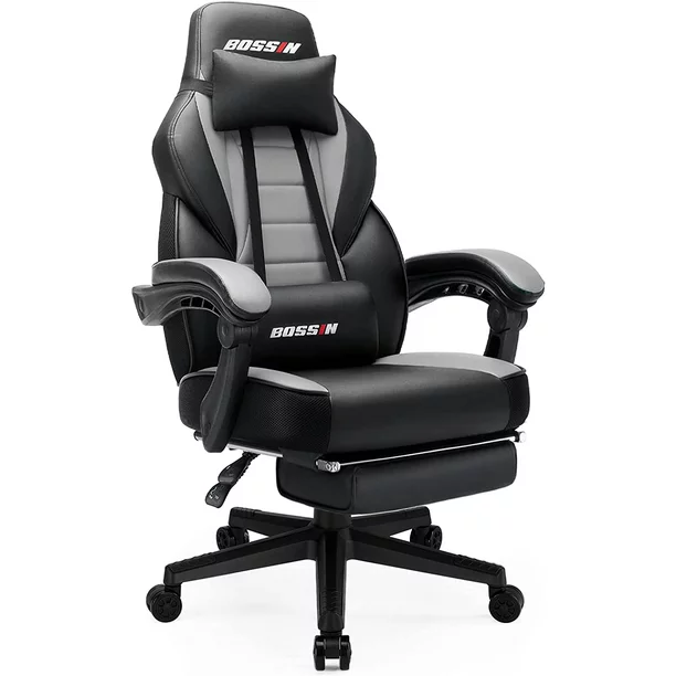 Bossin Gaming Chairs with Footrest,2022 Leather Game Chair for Adults,Big and Tall Gamer Chair with Headrest and Lumbar Support